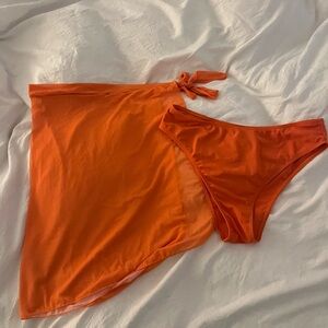 Orange Bikini Bottom and Matching Sarong Set